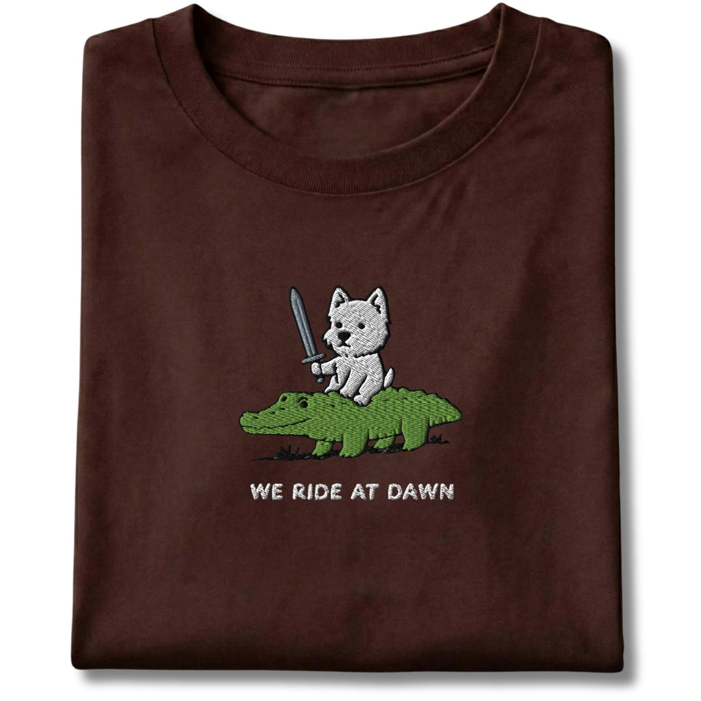 Embroidered Westie We Ride At Dawn Tee