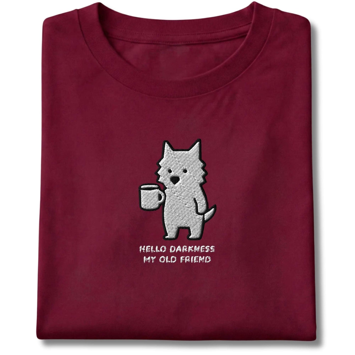 Embroidered Westie Hello Darkness My Old Friend Tee