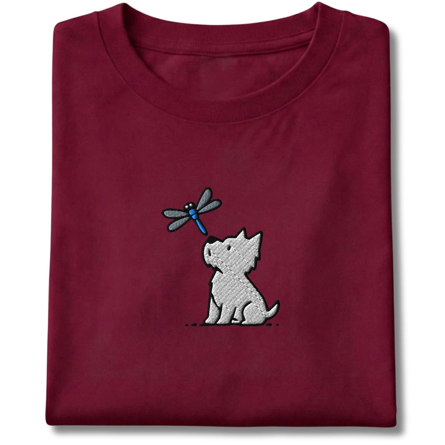 Embroidered Westie and Dragonfly Tee