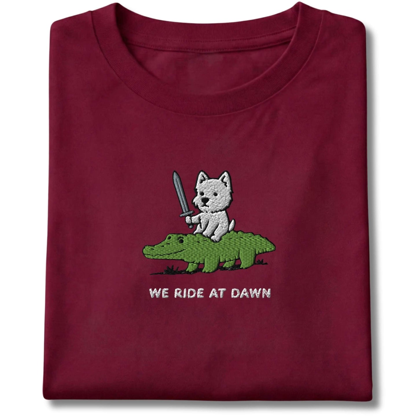 Embroidered Westie We Ride At Dawn Tee