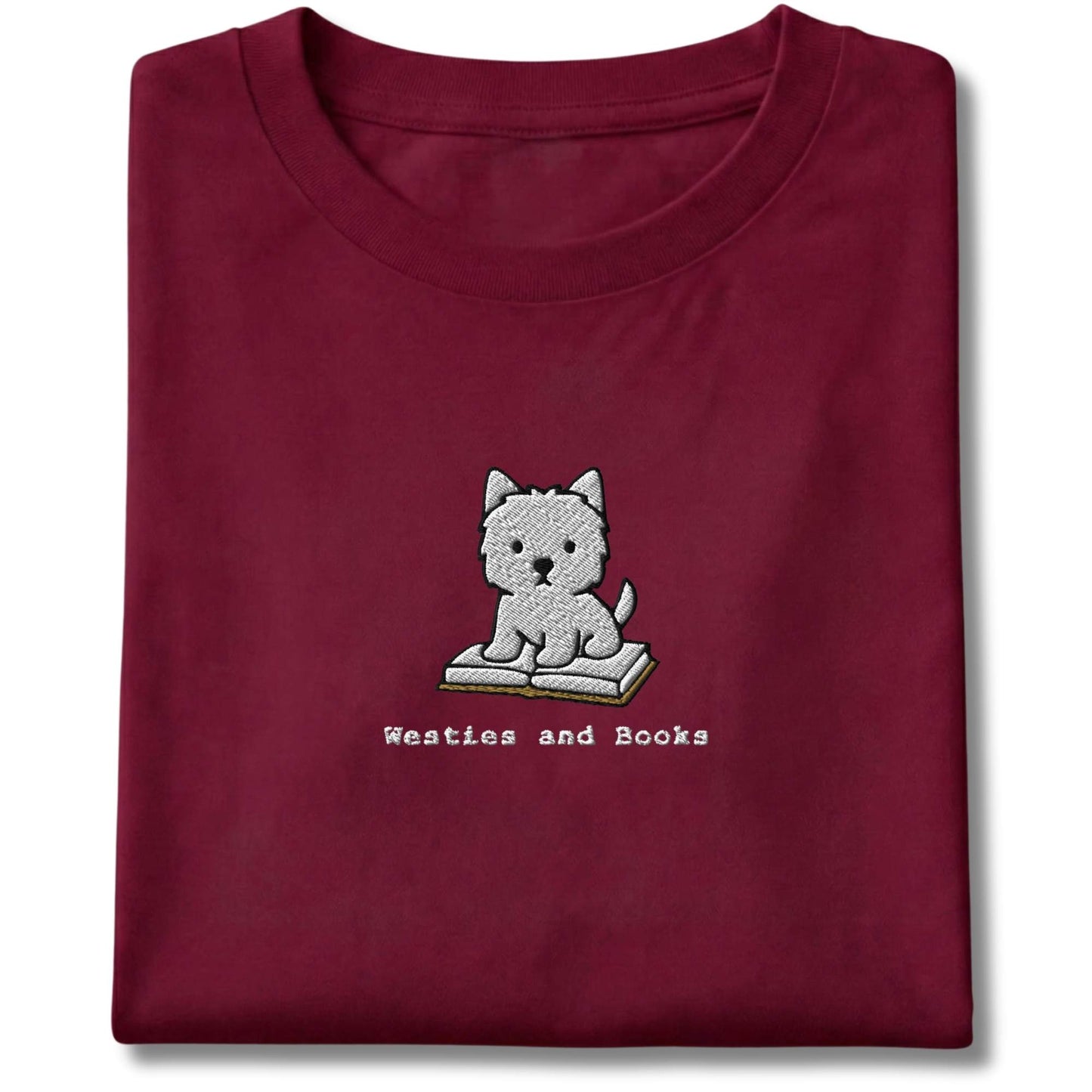 Embroidered Westies and Books Tee