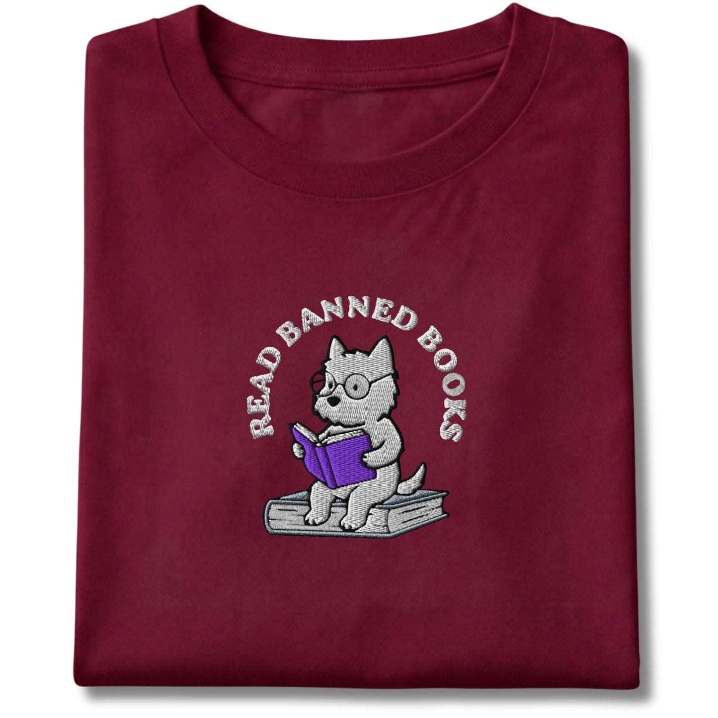 Embroidered westie Read Banned Books Tee