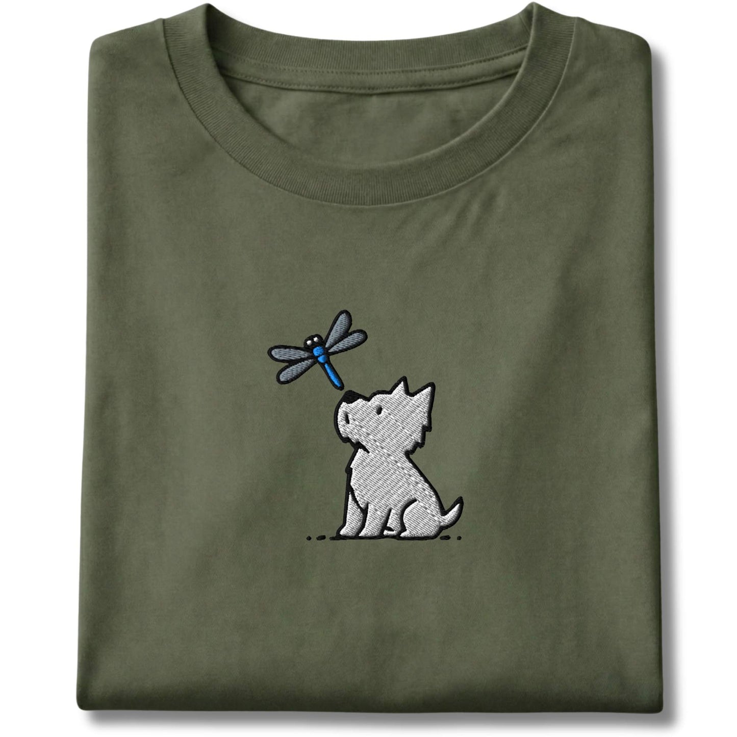 Embroidered Westie and Dragonfly Tee