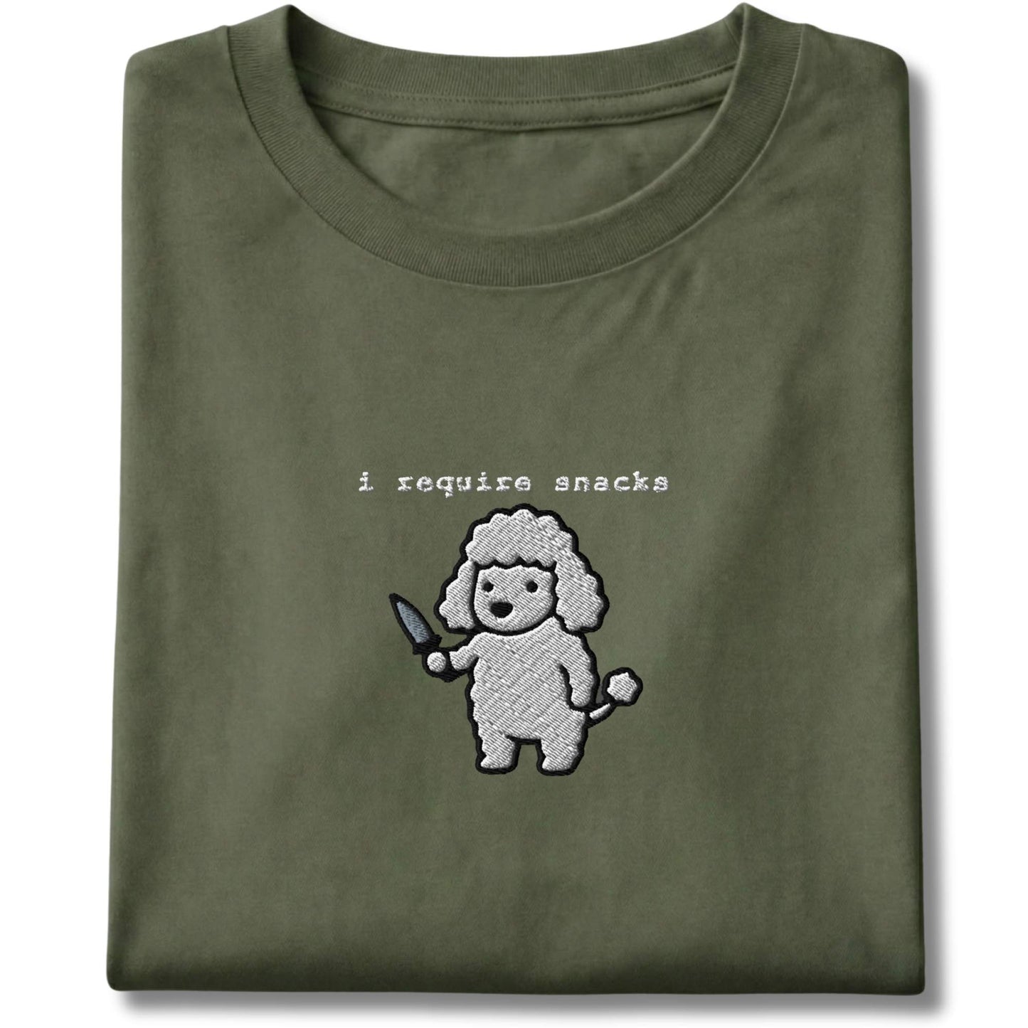 Embroidered Poodle I Require Snacks Tee