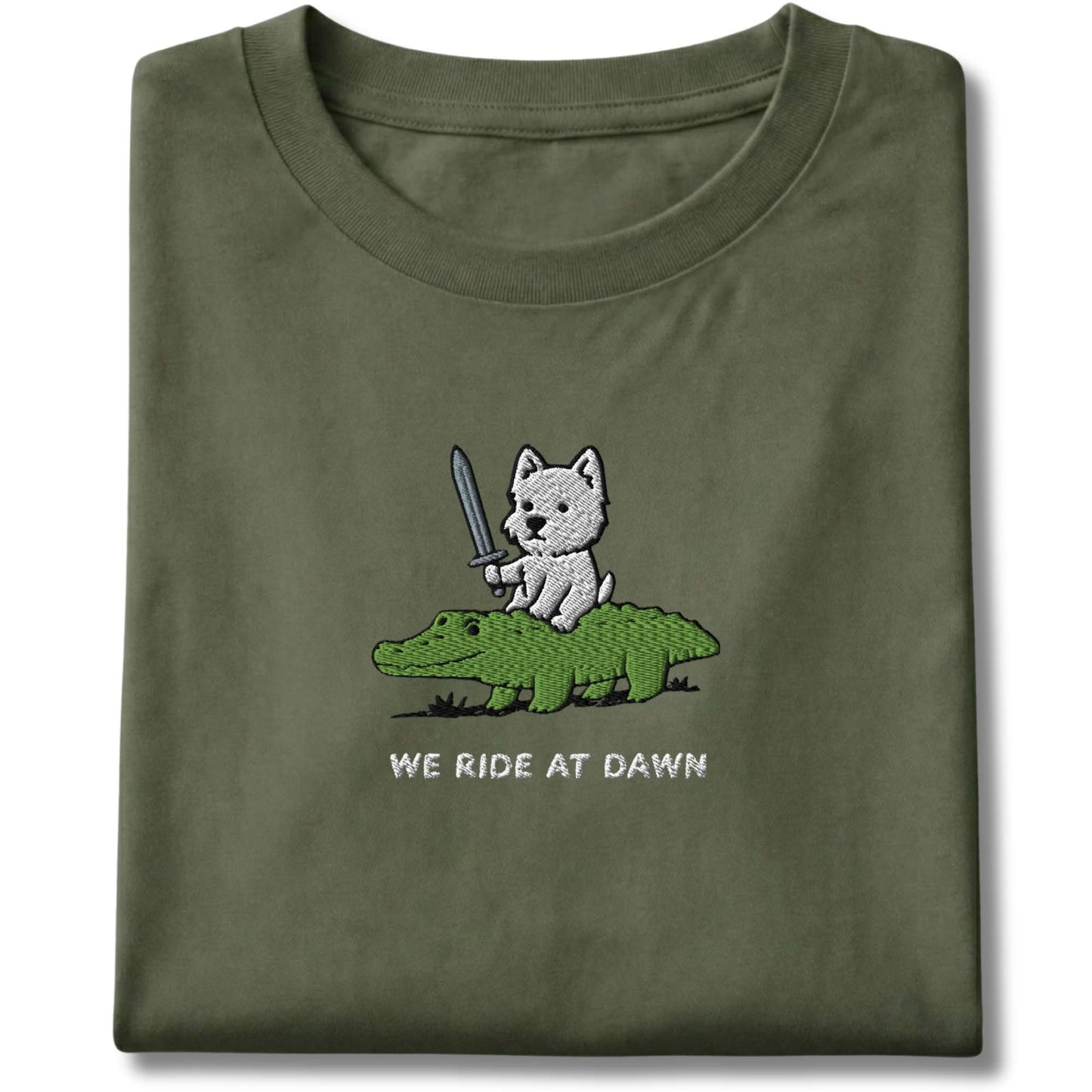 Embroidered Westie We Ride At Dawn Tee