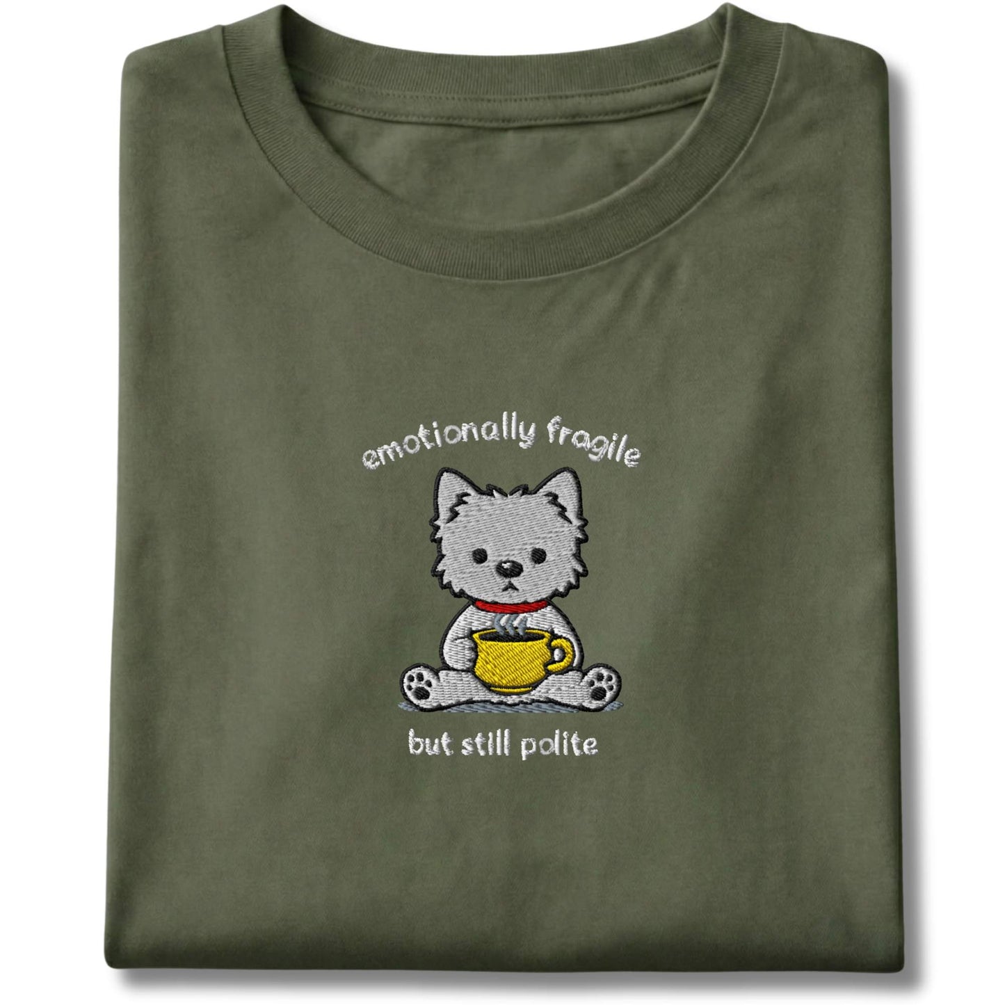 Embroidered Westie Emotionally Fragile Tee