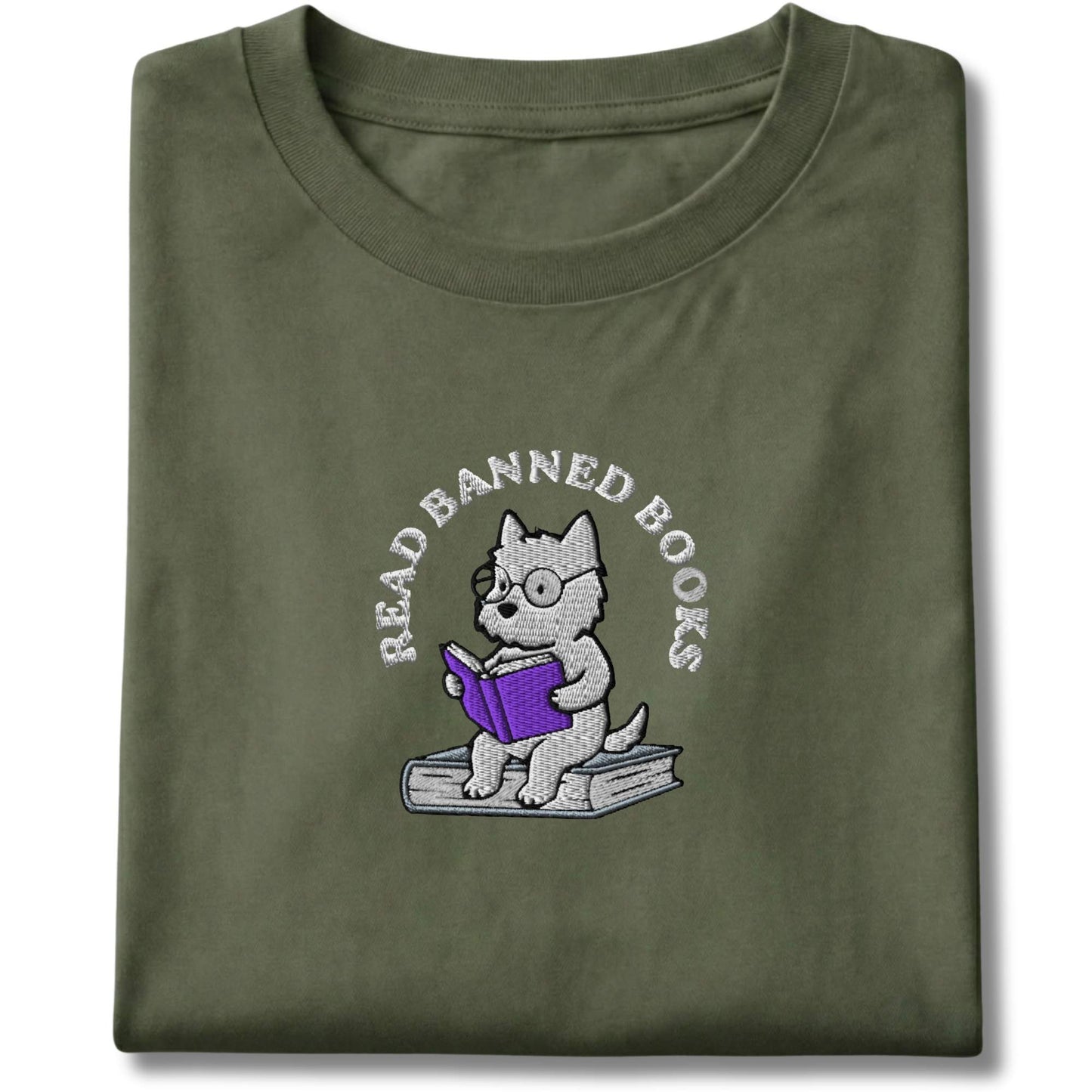 Embroidered westie Read Banned Books Tee