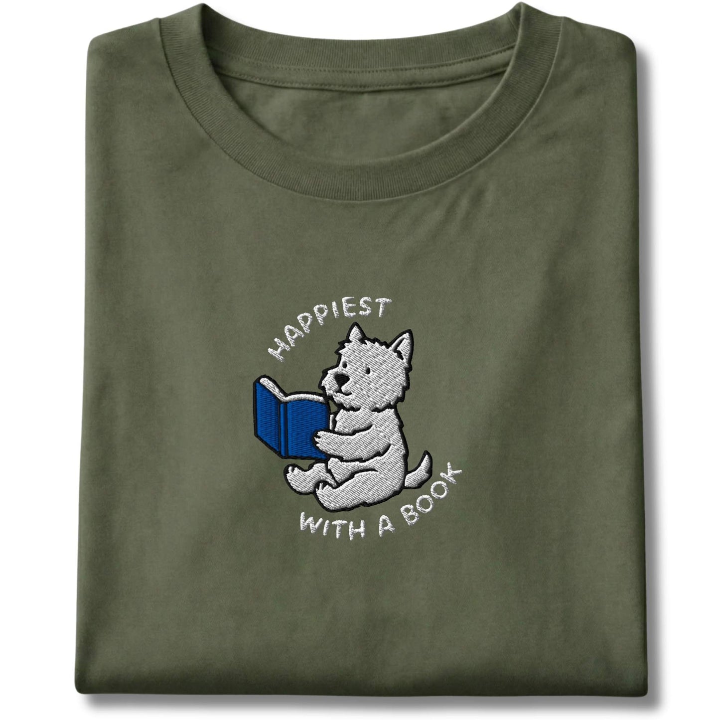 Embroidered Westie With A Book Tee
