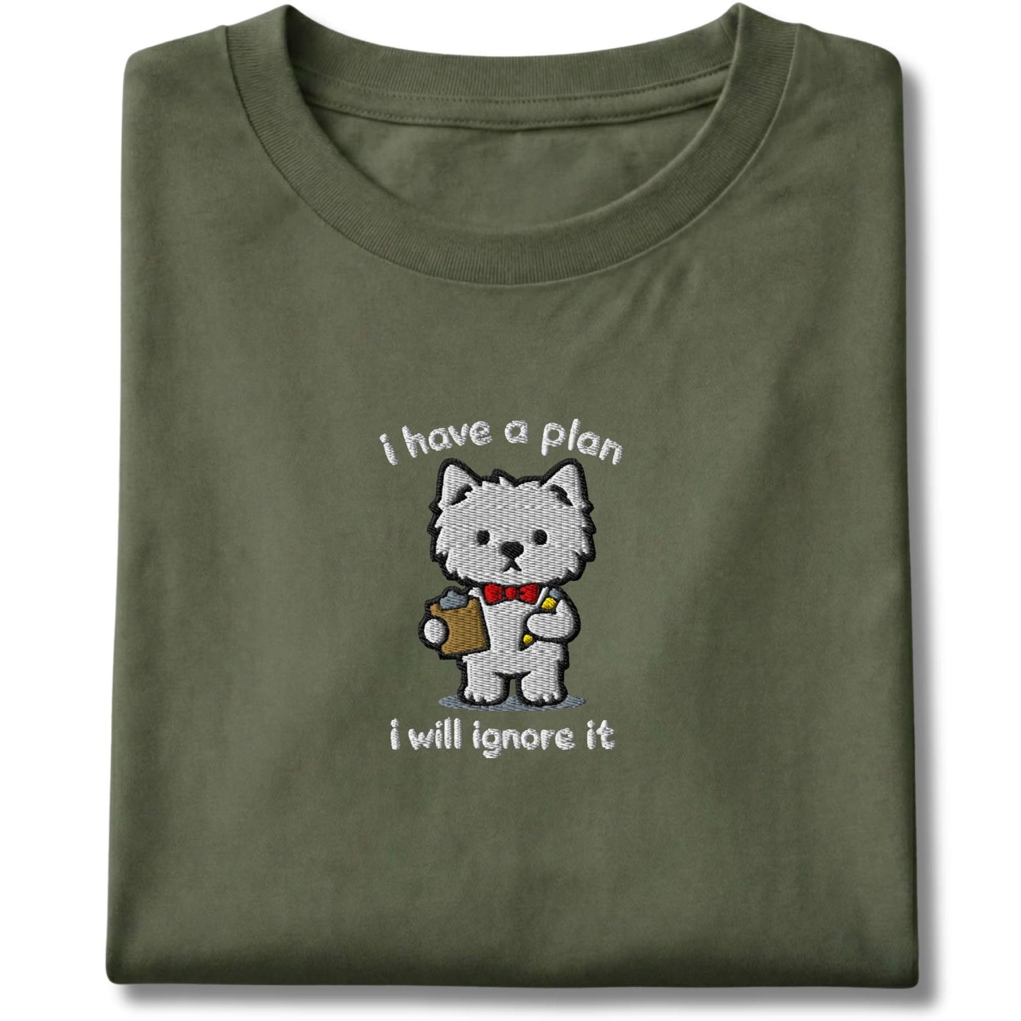 Embroidered Westie I Have A Plan Tee