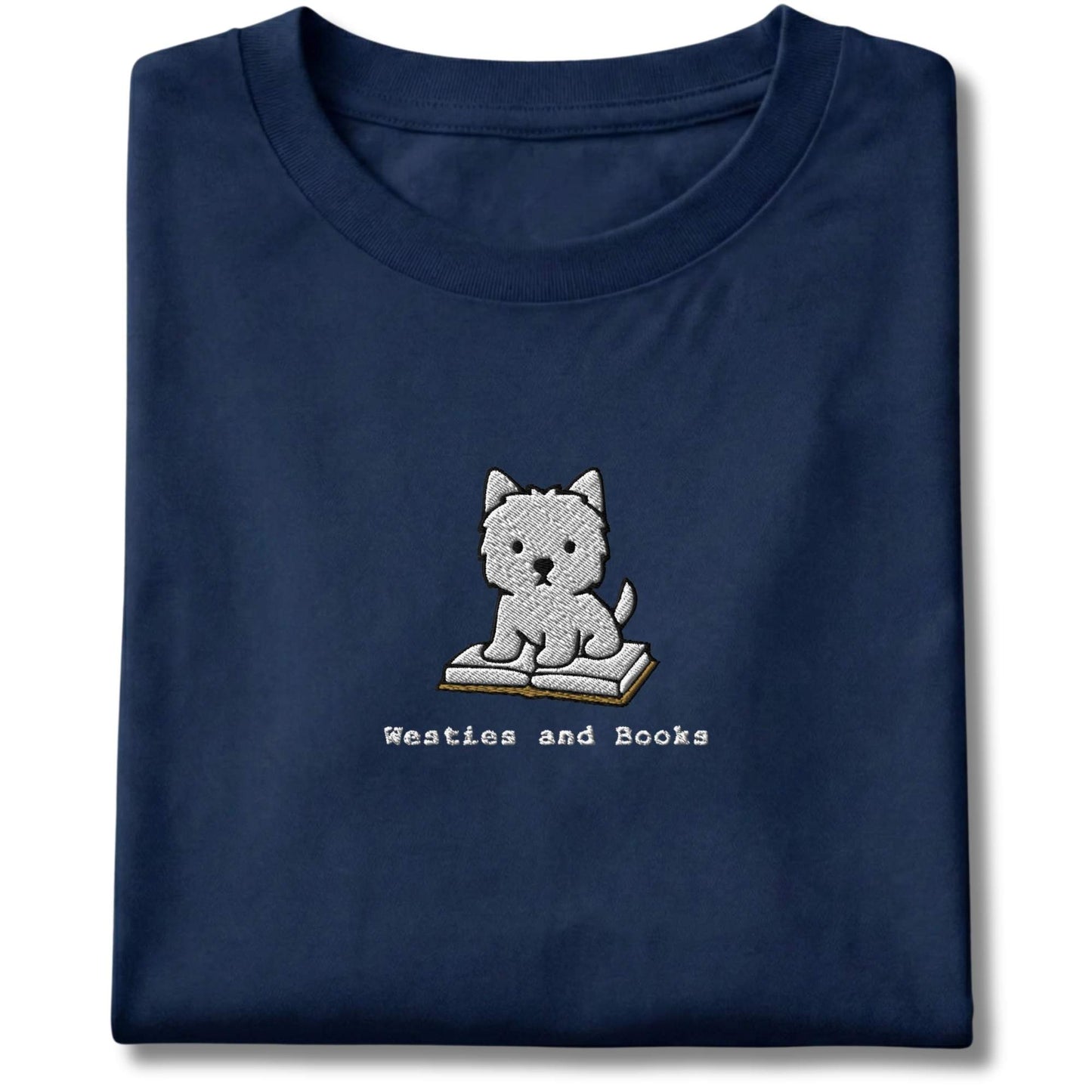 Embroidered Westies and Books Tee