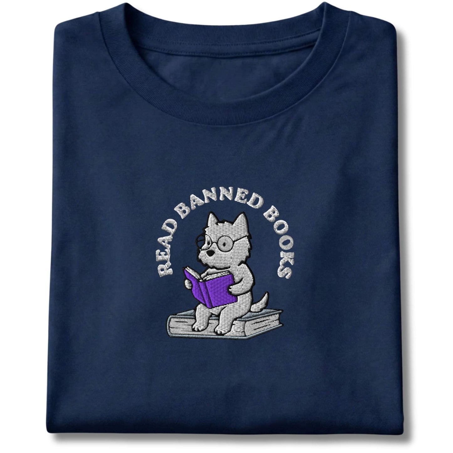 Embroidered westie Read Banned Books Tee