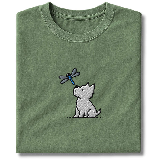 Embroidered Westie and Dragonfly T-Shirt