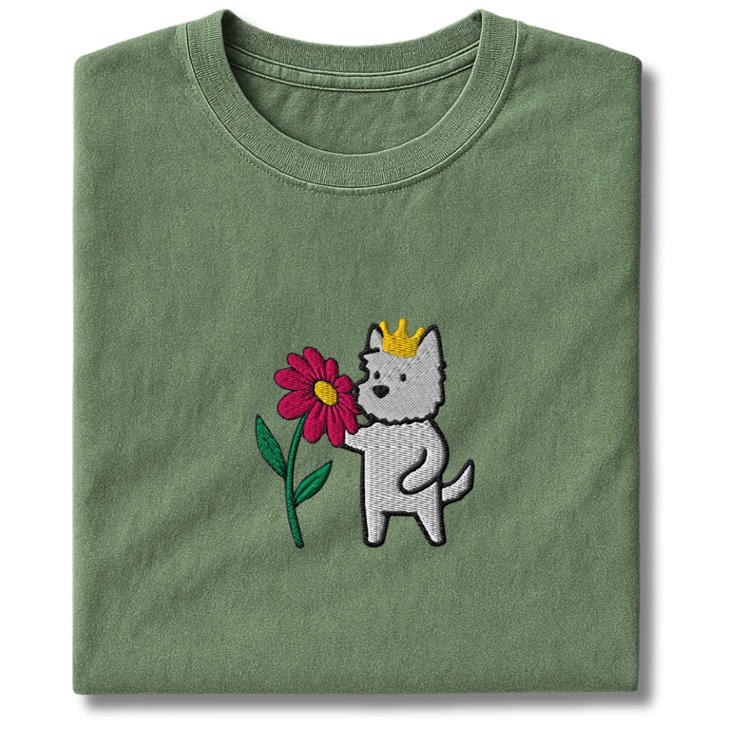 Embroidered Westie And Flower T-Shirt