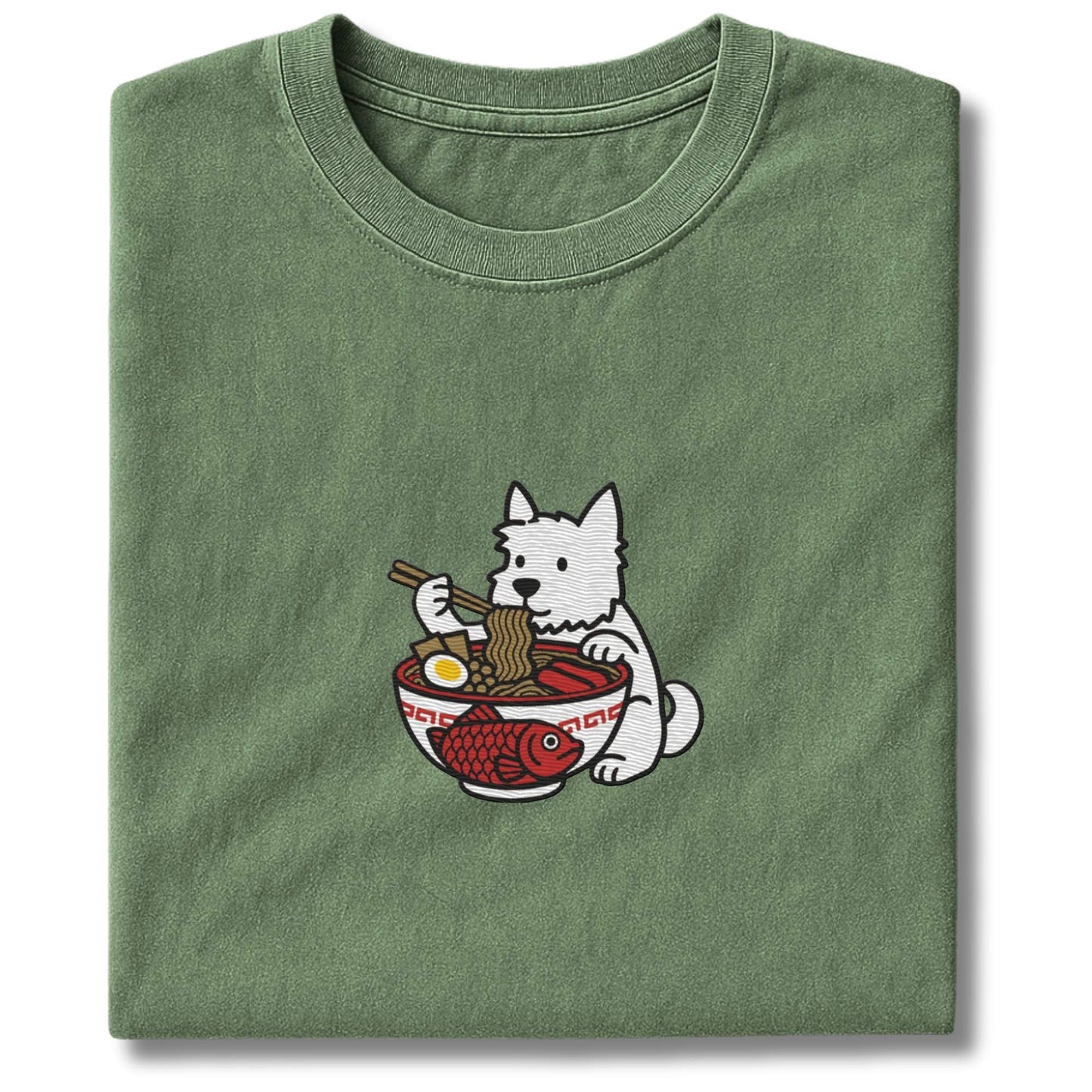 Embroidered Westie Eating Ramen T-Shirt