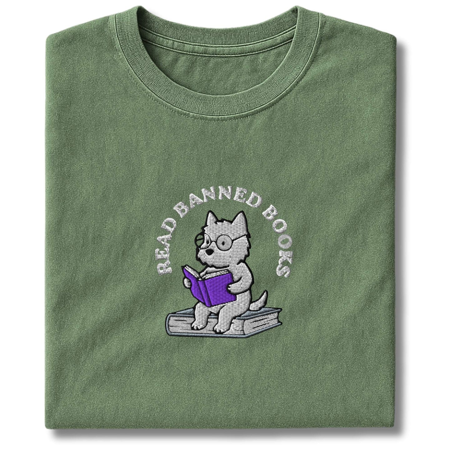 Embroidered westie Read Banned Books T-Shirt