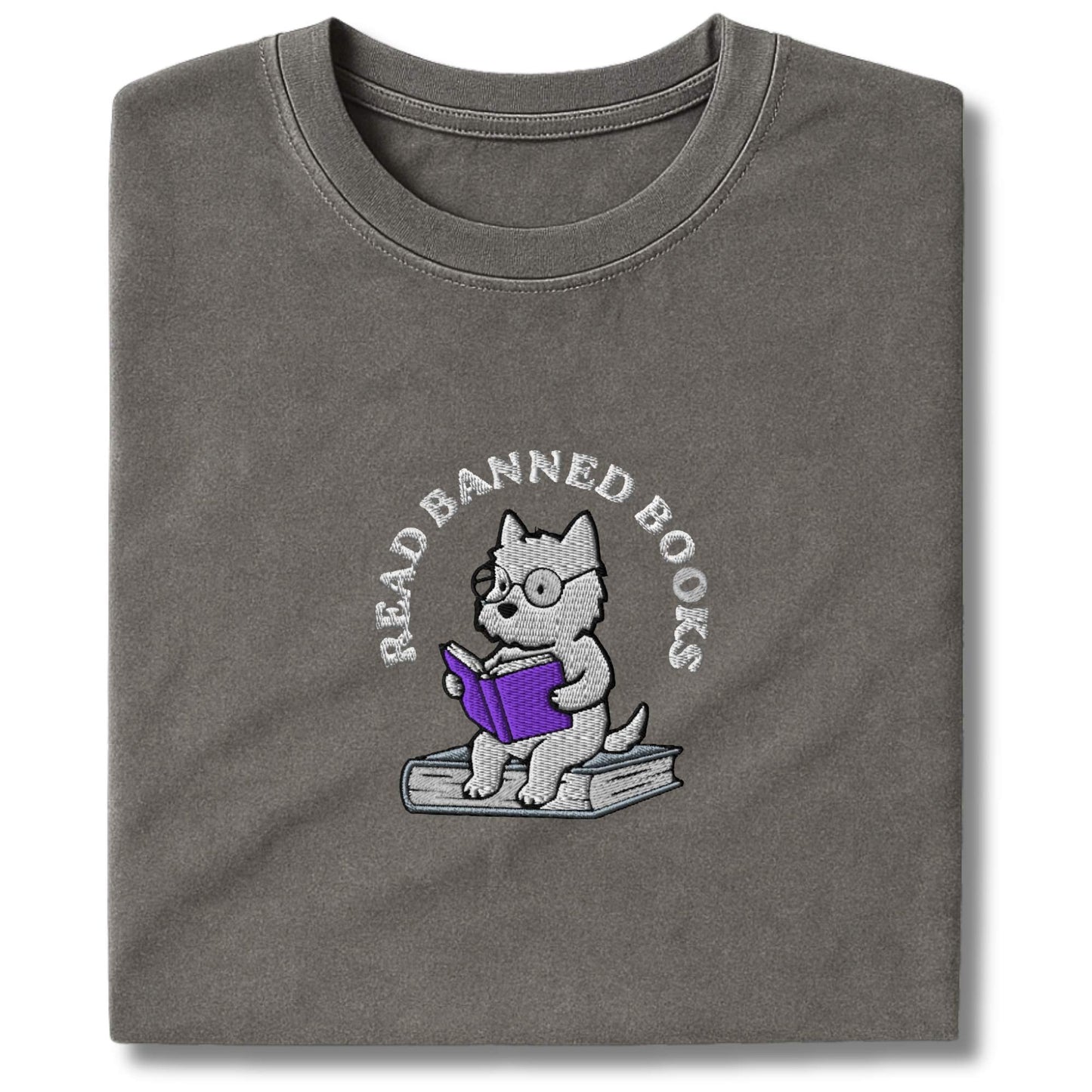Embroidered westie Read Banned Books T-Shirt