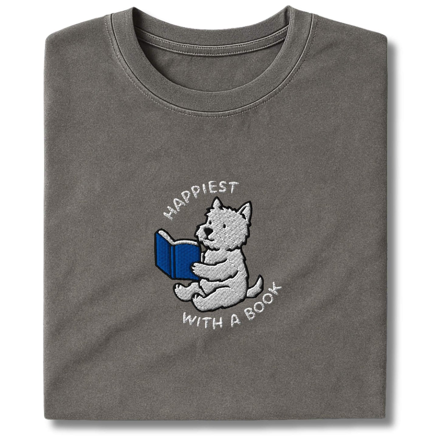 Embroidered Westie With A Book T-Shirt