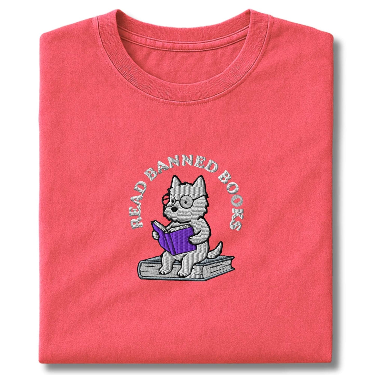 Embroidered westie Read Banned Books T-Shirt