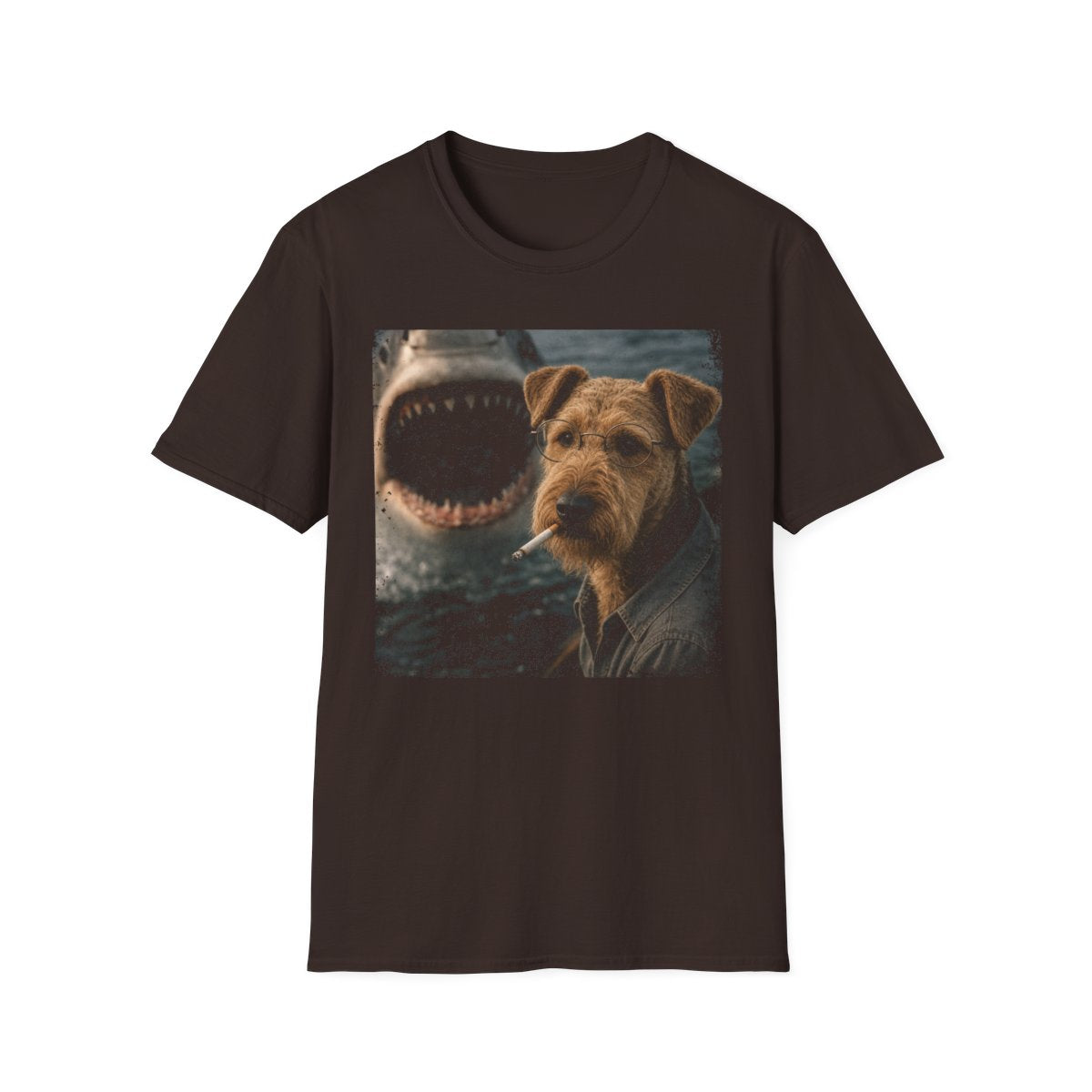 Airedale Terrier and Shark Tee - Dark Chocolate