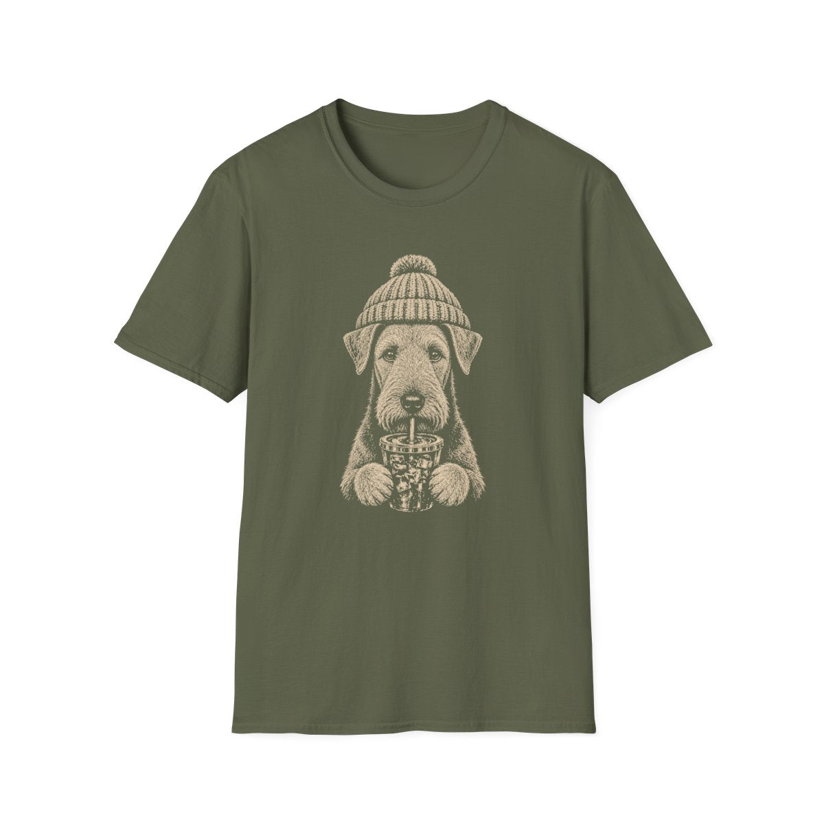 Airedale Terrier Cold Brew Tee - Military Green
