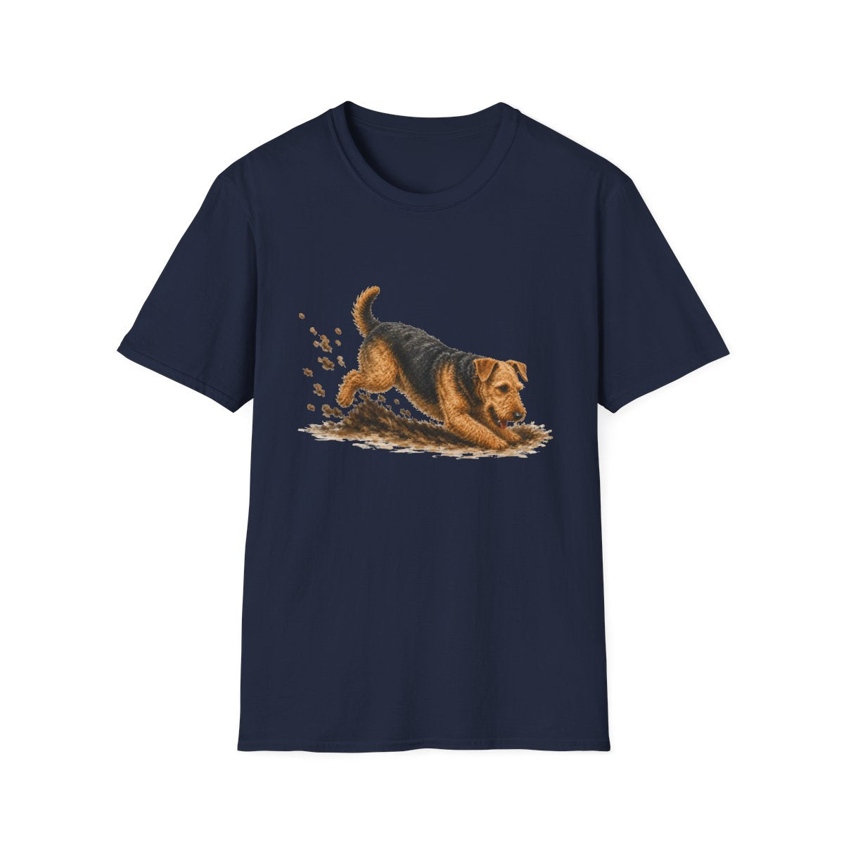 Airedale Terrier Excavating Mode On Tee - Navy