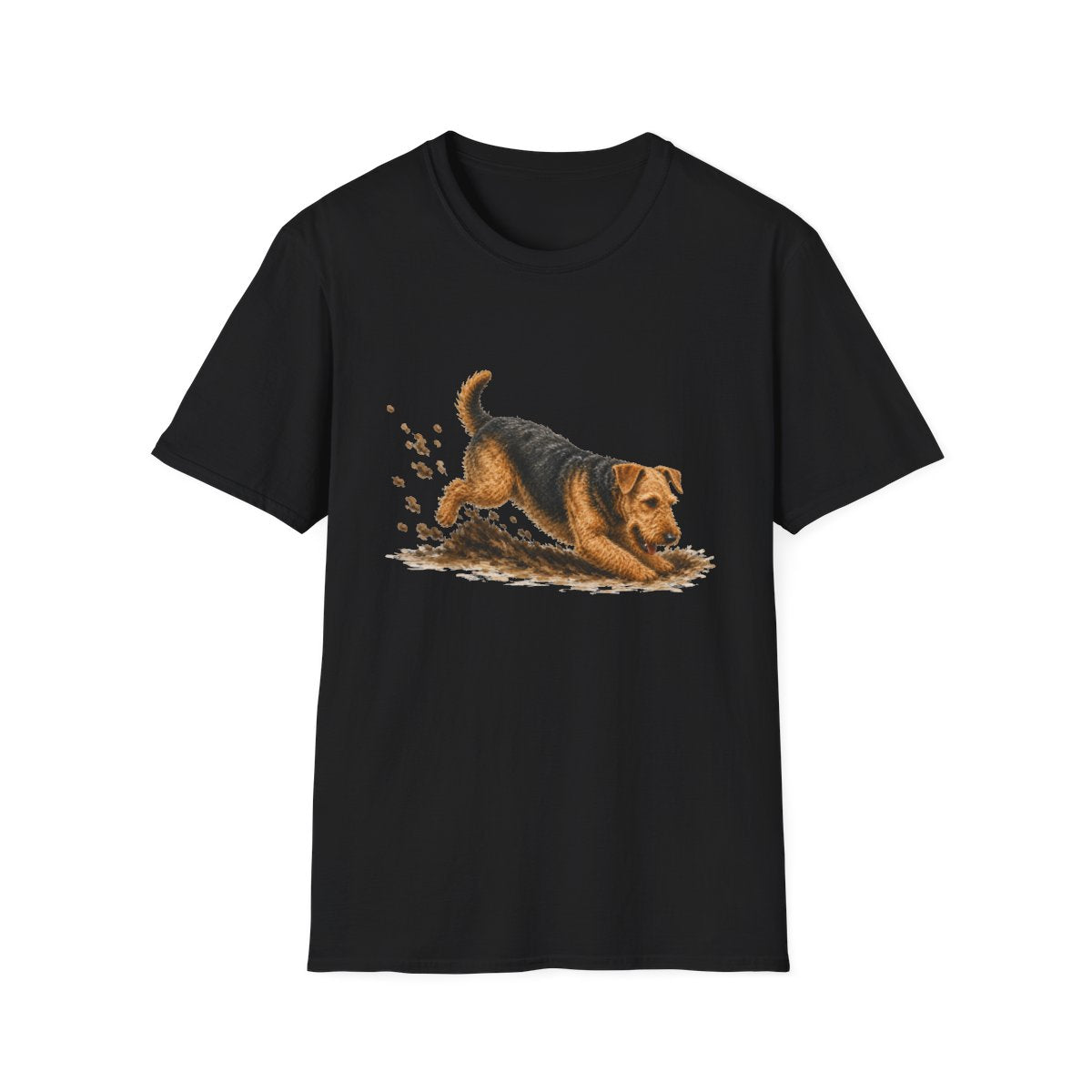 Airedale Terrier Excavating Mode On Tee - Black
