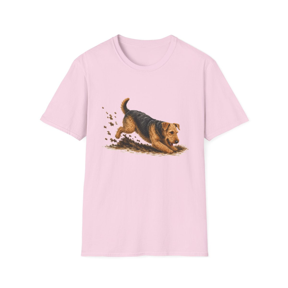 Airedale Terrier Excavating Mode On Tee - Light Pink