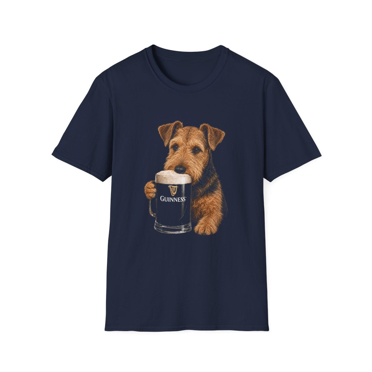 Airedale Terrier With A Pint Tee - Navy