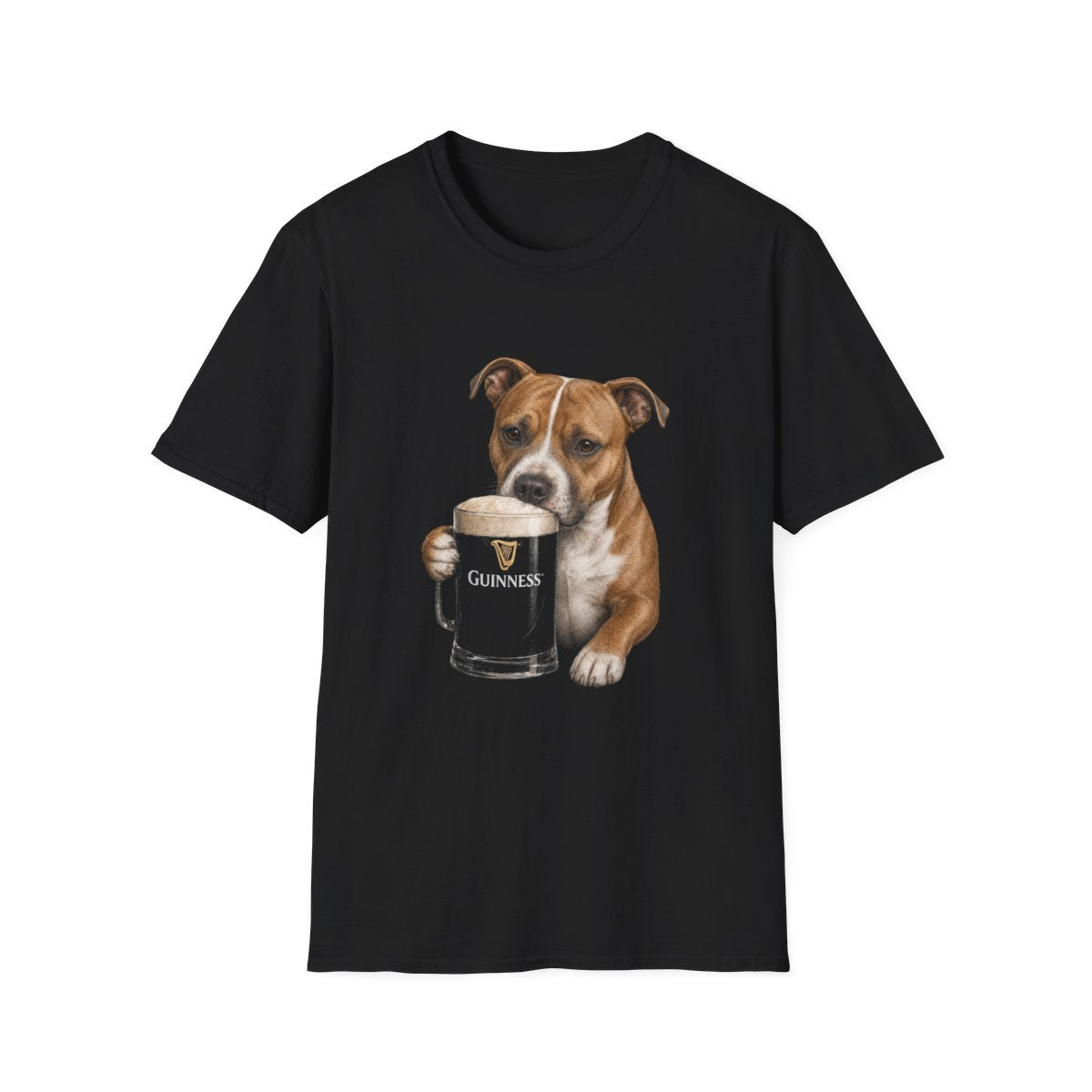 American Staffordshire Terrier With A Pint Tee - Black