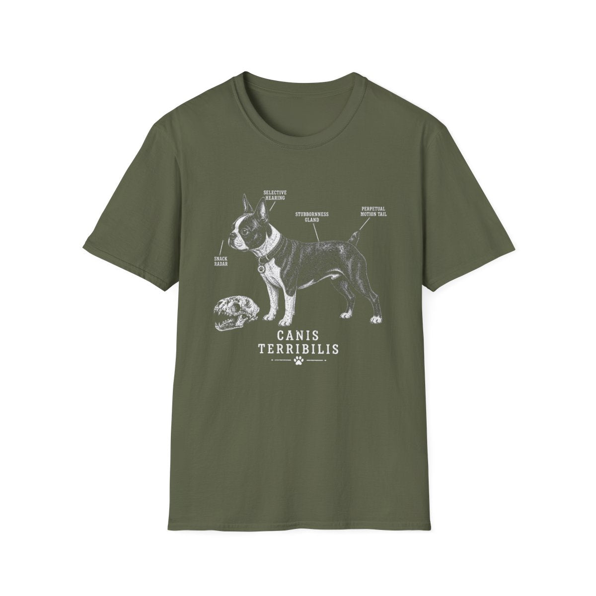 Anatomy Of A Boston Terrier Tee - Military Green