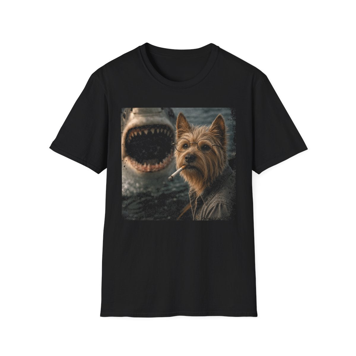 Australian Terrier and Shark Tee - Black