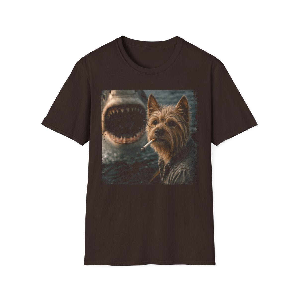Australian Terrier and Shark Tee - Dark Chocolate