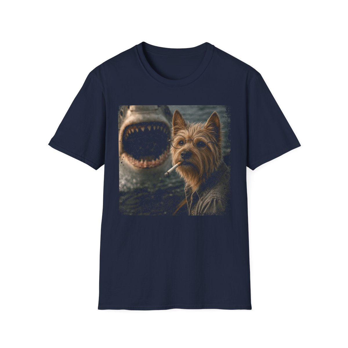 Australian Terrier and Shark Tee - Navy