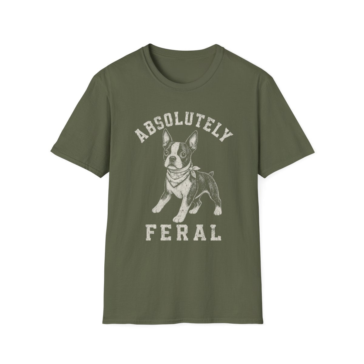 Bandana Boston Terrier Tee - Military Green