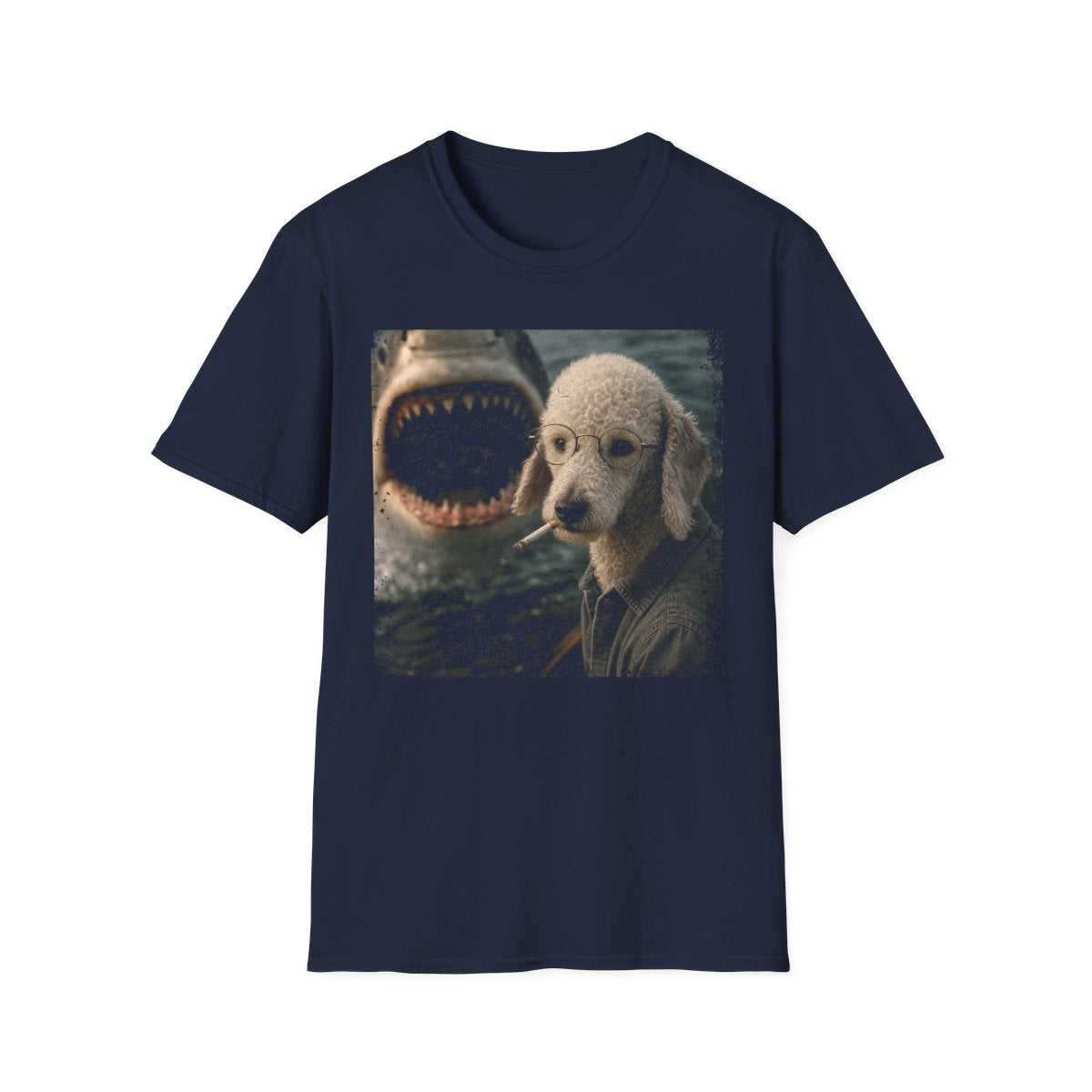 Bedlington Terrier and Shark Tee - Navy