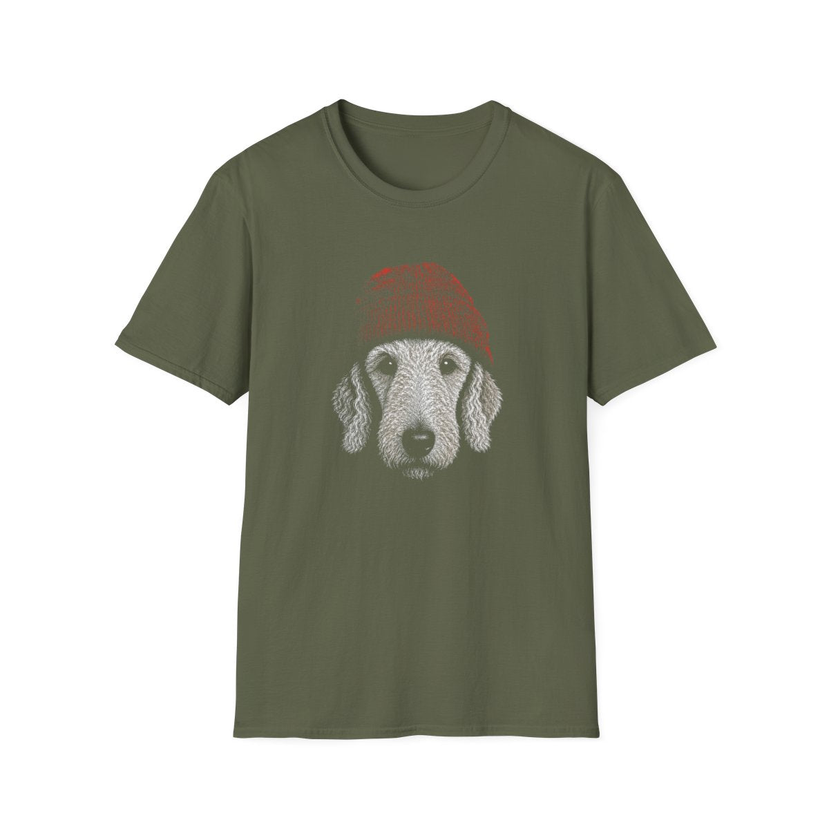 Bedlington Terrier In Beanie Tee - Military Green