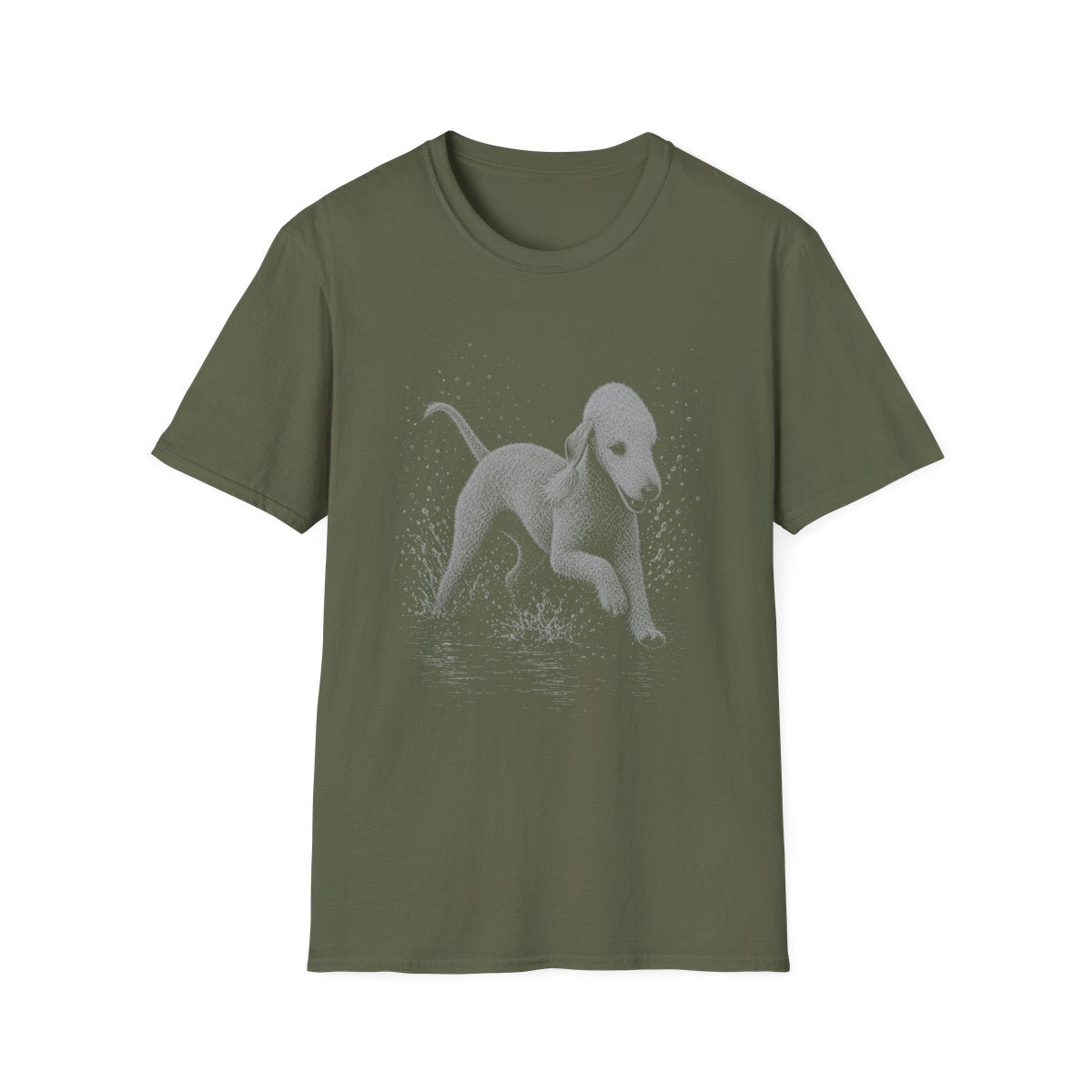 Bedlington Terrier Water Run Tee - Military Green