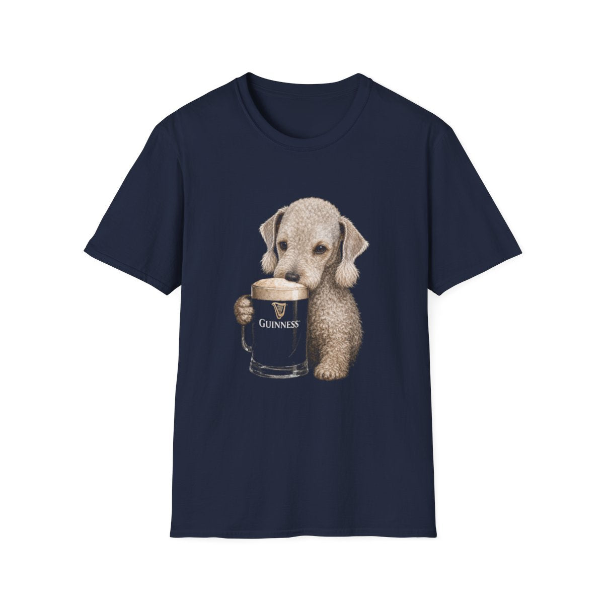 Bedlington Terrier With A Pint Tee - Navy
