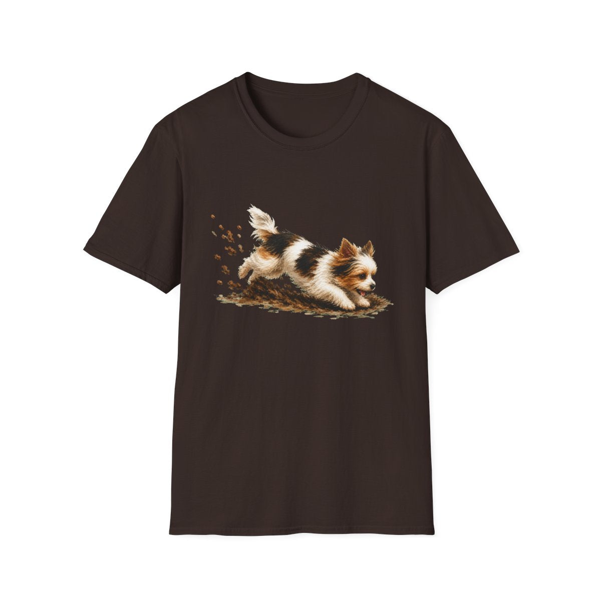 Biewer Terrier Excavating Mode On Tee - Dark Chocolate