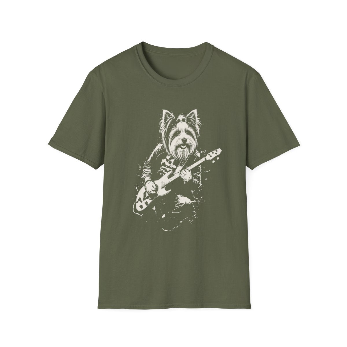 Biewer Terrier Rocking Guitar Tee - Military Green