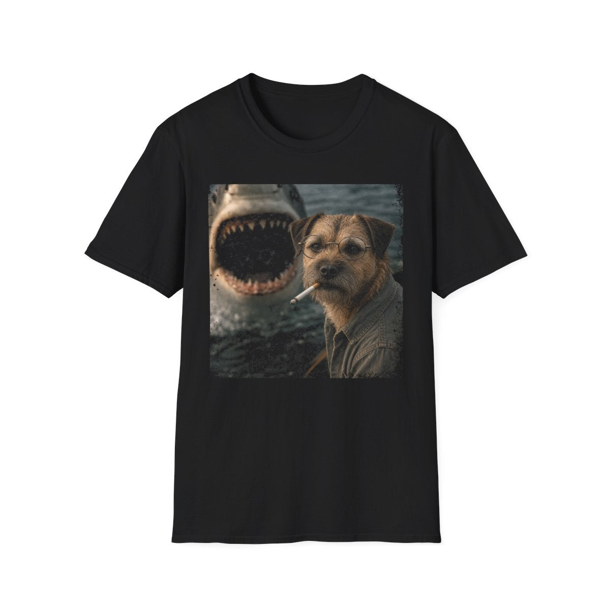 Border Terrier and Shark Tee - Black