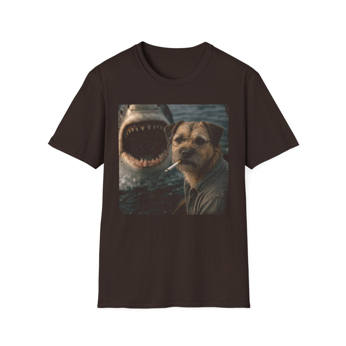 Border Terrier and Shark Tee - Dark Chocolate