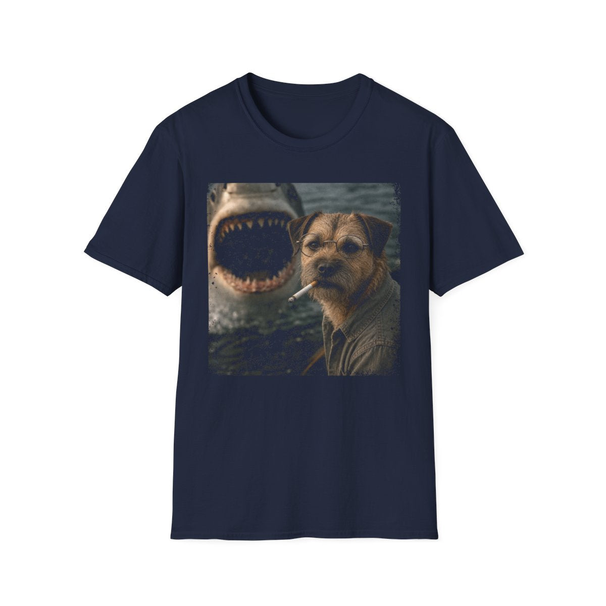 Border Terrier and Shark Tee - Navy