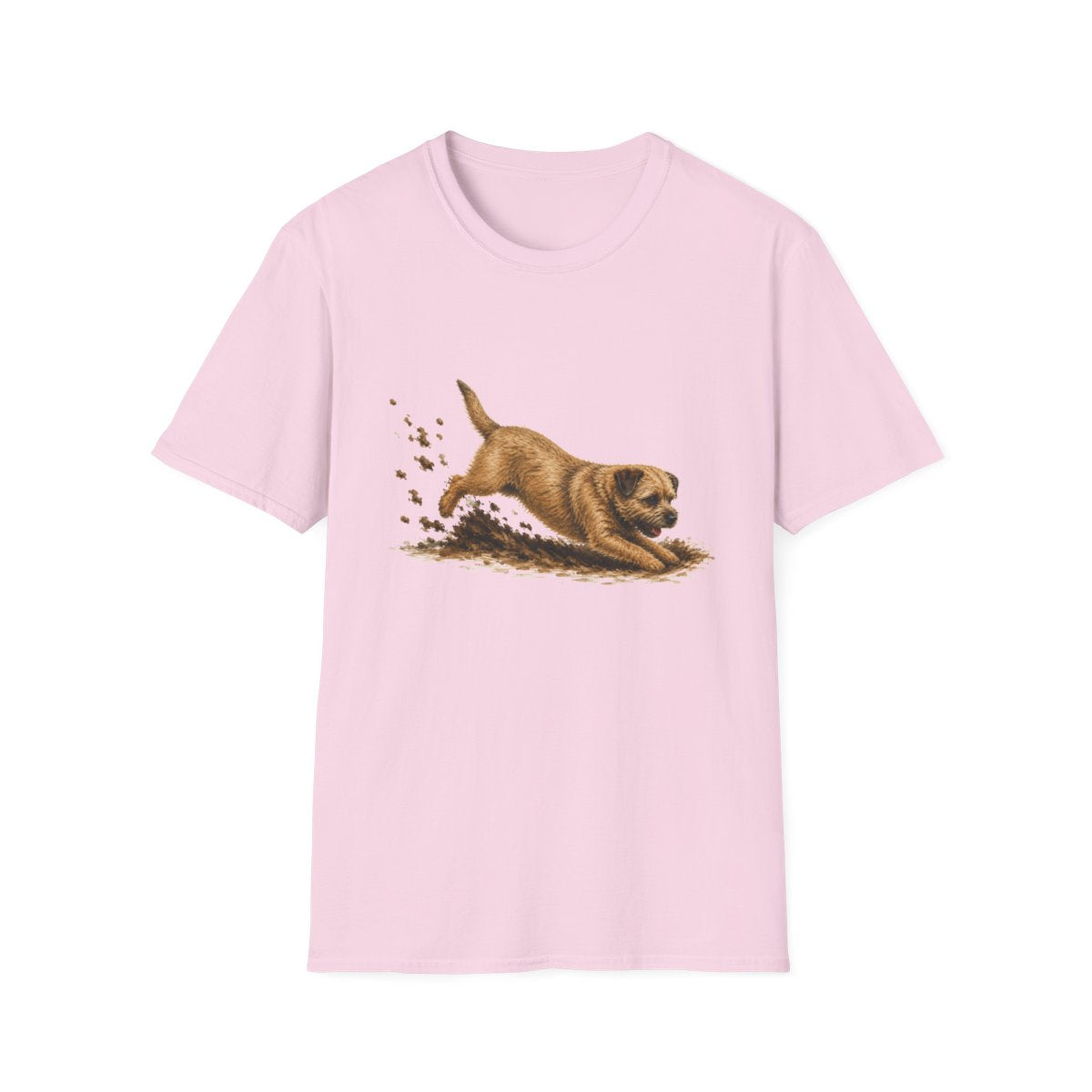 Border Terrier Excavating Mode On Tee - Light Pink