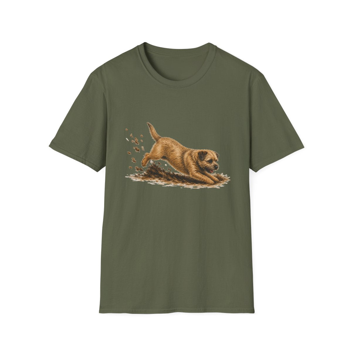Border Terrier Excavating Mode On Tee - Military Green