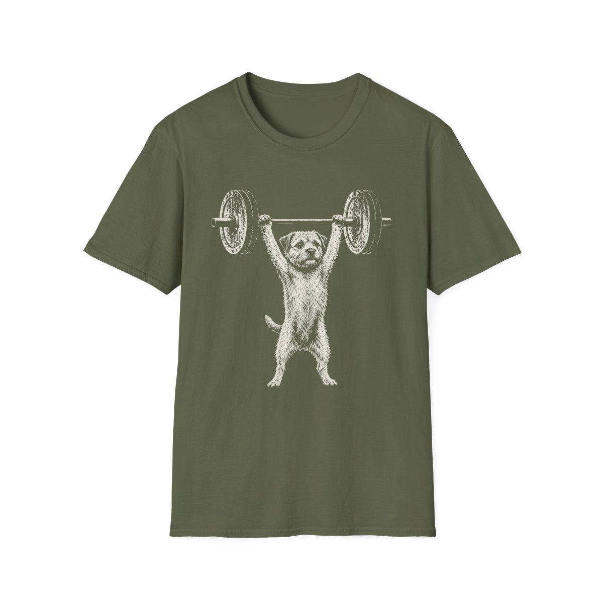 Border Terrier Powerlifting Tee - Military Green