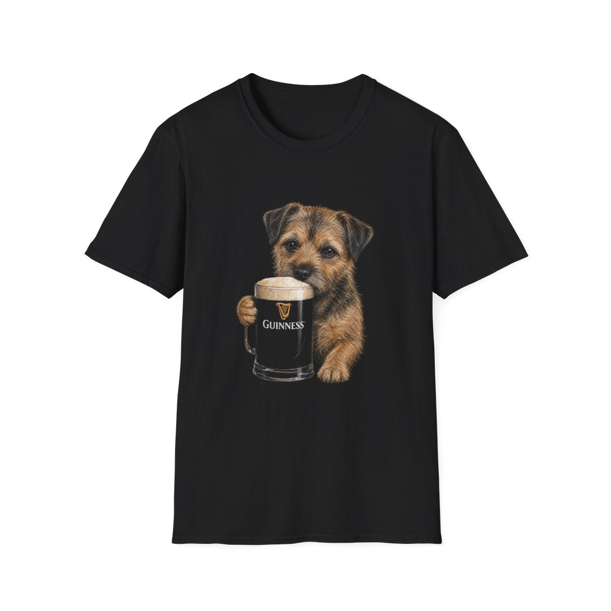 Border Terrier With A Pint Tee - Black