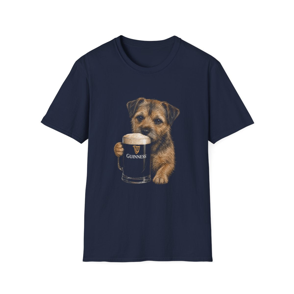 Border Terrier With A Pint Tee - Navy