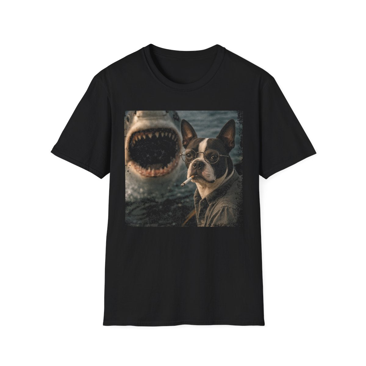 Boston Terrier and Shark Tee - Black