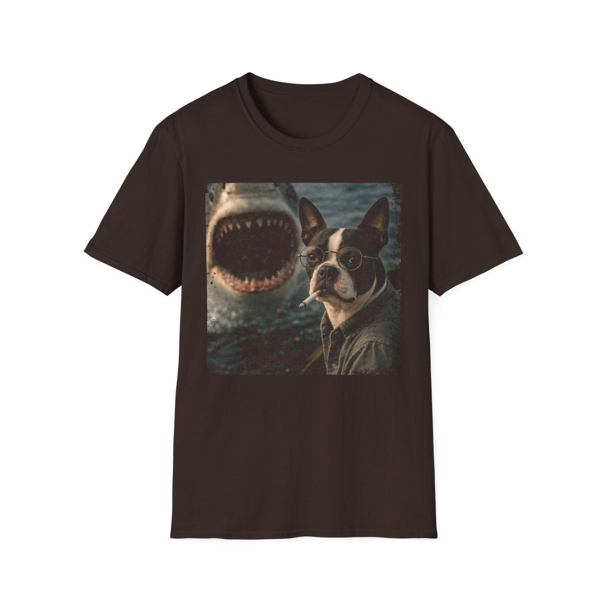 Boston Terrier and Shark Tee - Dark Chocolate